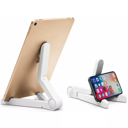 Tablet és telefontartó állvány, állítható, fehér