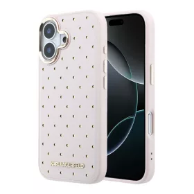   Karl Lagerfeld PU Perforated Gold Dots Apple iPhone 17 mágneses tok, MagSafe, rózsaszín-arany