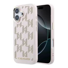   Karl Lagerfeld PU Perforated Monogram Apple iPhone 17 mágneses tok, MagSafe, rózsaszín-arany
