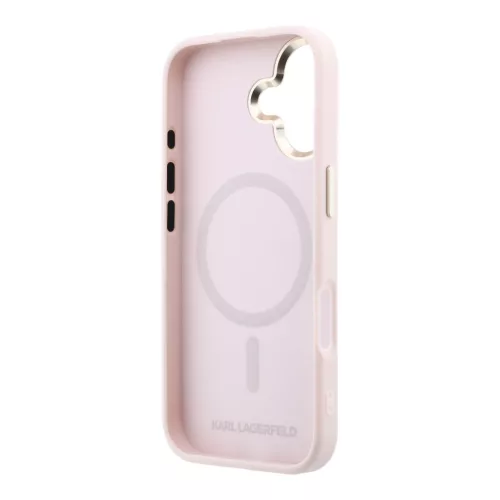 Karl Lagerfeld PU Perforated Monogram Apple iPhone 17 mágneses tok, MagSafe, rózsaszín-arany