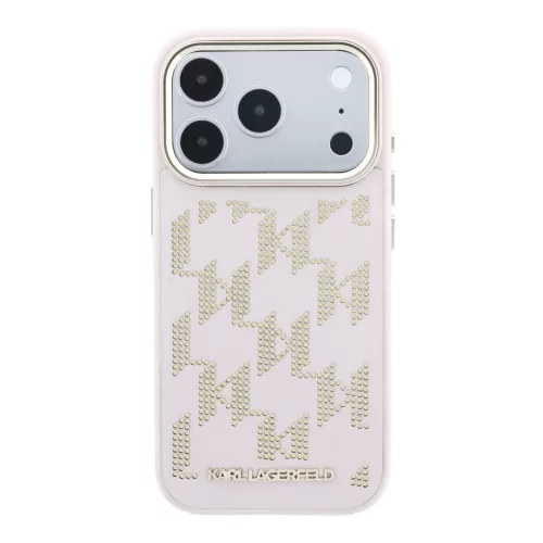 Karl Lagerfeld PU Perforated Monogram Apple iPhone 17 Pro Max mágneses tok, MagSafe, rózsaszín-arany