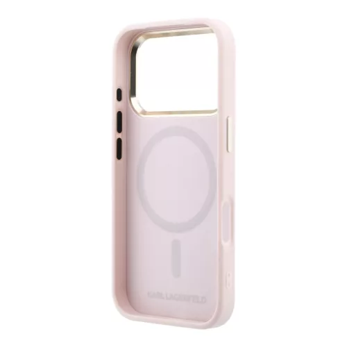 Karl Lagerfeld PU Perforated Monogram Apple iPhone 17 Pro Max mágneses tok, MagSafe, rózsaszín-arany