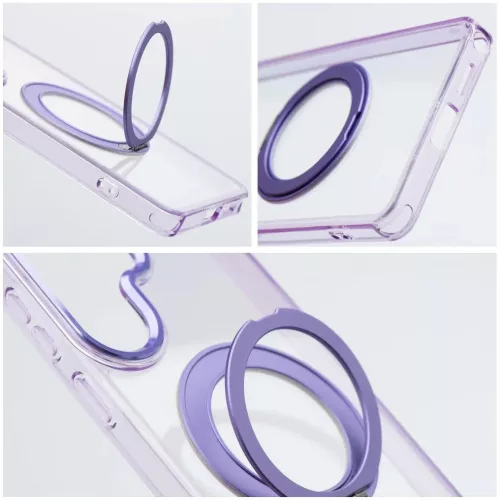 Samsung Galaxy A37 tok, gyűrűs kitámasztóval, kameravédő peremmel, MagSafe, átlátszó-lila