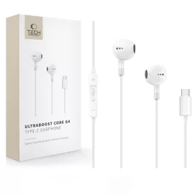   Tech-Protect UltraBoost G4 USB-C vezetékes fülhallgató hangerőszabályzóval, mikrofonnal, fehér