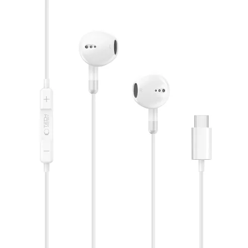 Tech-Protect UltraBoost G4 USB-C vezetékes fülhallgató hangerőszabályzóval, mikrofonnal, fehér