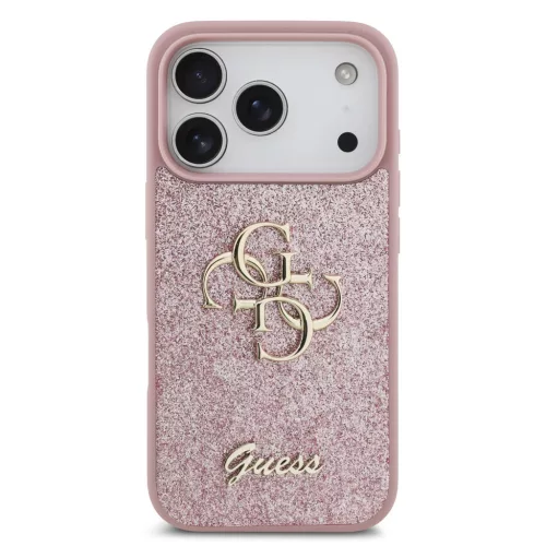 Guess PU Fixed Glitter 4G Metal Logo Apple iPhone 18 Pro / iPhone 17 Pro hátlap tok, rózsaszín
