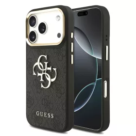   Guess PU Leather 4G Metal Logo Gold Frame Apple iPhone 18 Pro / iPhone 17 Pro hátlap tok, fekete