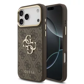   Guess PU Leather 4G Metal Logo Gold Frame Apple iPhone 18 Pro Max hátlap tok, barna