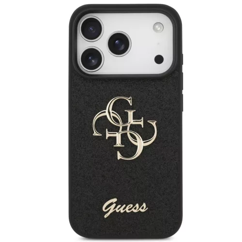 Guess PU Fixed Glitter 4G Metal Logo Apple iPhone 18 Pro Max hátlap tok, fekete