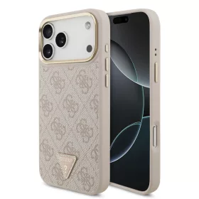   Guess PU Leather 4G Strass Triangle Logo Gold Frame Apple iPhone 18 Pro Max / 17 Pro Max tok, MagSafe, rózsaszín