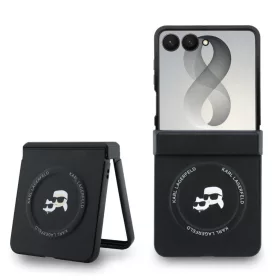   Karl Lagerfeld PU Karl and Choupette Heads Samsung Galaxy Z Flip 8 hátlap tok, MagSafe, fekete