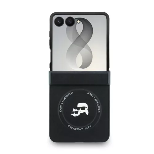 Karl Lagerfeld PU Karl and Choupette Heads Samsung Galaxy Z Flip 8 hátlap tok, MagSafe, fekete