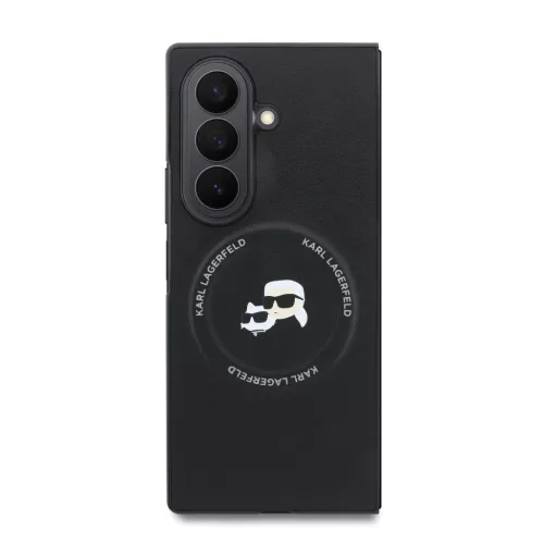 Karl Lagerfeld PU Karl and Choupette Heads Samsung Galaxy Z Fold 8 Ultra hátlap tok, MagSafe, fekete