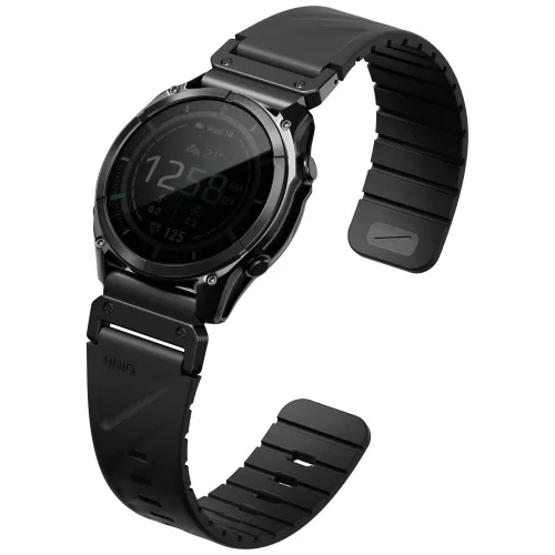 UNIQ Fluo x Smart-Fit Garmin szíj, mágneses, szilikon / rozsdamentes acél, 22mm, fekete