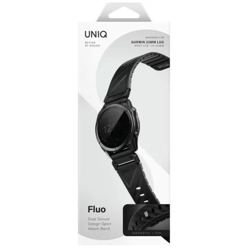 UNIQ Fluo x Smart-Fit Garmin szíj, mágneses, szilikon / rozsdamentes acél, 22mm, fekete