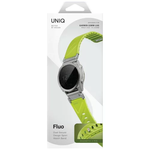 UNIQ Fluo x Smart-Fit Garmin szíj, mágneses, szilikon / rozsdamentes acél, 26mm, lime (zöld)