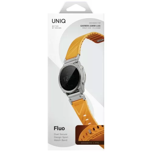 UNIQ Fluo x Smart-Fit Garmin szíj, mágneses, szilikon / rozsdamentes acél, 26mm, narancs