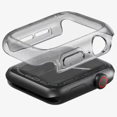 Uniq Garde Apple Watch 11/ Watch 10 42mm műanyag tok, kijelzővédő felülettel, fekete-átlátszó