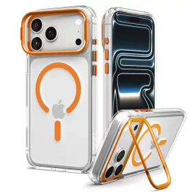   Spigen Ultra Hybrid Optik S Apple iPhone 18 Pro Max / 17 Pro Max tok kitámasztóval, MagSafe, Clear Orange, átlátszó-narancs