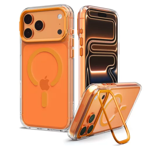Spigen Ultra Hybrid Optik S Apple iPhone 18 Pro Max / 17 Pro Max tok kitámasztóval, MagSafe, Clear Orange, átlátszó-narancs