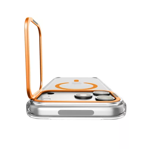 Spigen Ultra Hybrid Optik S Apple iPhone 18 Pro Max / 17 Pro Max tok kitámasztóval, MagSafe, Clear Orange, átlátszó-narancs
