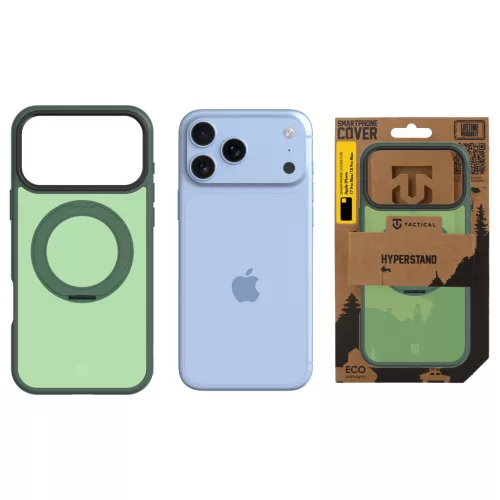 Tactical MagForce Hyperstand Apple iPhone 17 Pro Max/18 Pro Max tok, gyűrűs kitámasztóval, MagSafe, átlátszó-zöld
