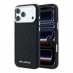   Karl Lagerfeld PU Grained Allover Semi Wrap Apple iPhone 18 Pro / 17 Pro tok, MagSafe, fekete-ezüst