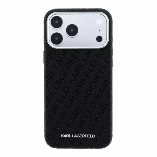 Karl Lagerfeld PU Grained Allover Semi Wrap Apple iPhone 18 Pro / 17 Pro tok, MagSafe, fekete-ezüst