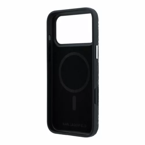 Karl Lagerfeld PU Grained Allover Semi Wrap Apple iPhone 18 Pro / 17 Pro tok, MagSafe, fekete-ezüst