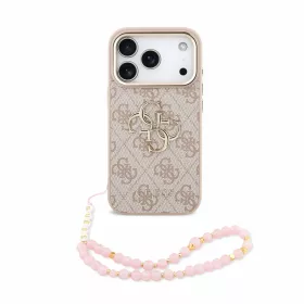   Guess PU 4G Metal Logo Strap Apple iPhone 18 Pro / iPhone 17 Pro hátlap tok karpánttal, rózsaszín