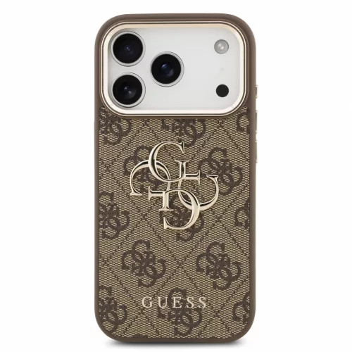 Guess PU 4G Metal Logo Strap Apple iPhone 18 Pro Max hátlap tok karpánttal, barna