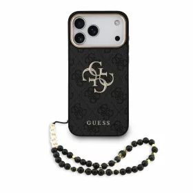   Guess PU 4G Metal Logo Strap Apple iPhone 18 Pro / iPhone 17 Pro hátlap tok karpánttal, fekete