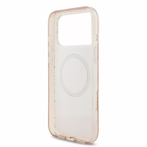 Guess IML Flowers Allover Strap Apple iPhone 18 Pro / iPhone 17 Pro hátlap tok karpánttal, MagSafe, rózsaszín