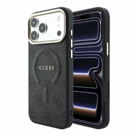   Guess PU Leather 4G Gold Frame Embossed Apple iPhone 18 Pro / iPhone 17 Pro hátlap tok, MagSafe, fekete-arany