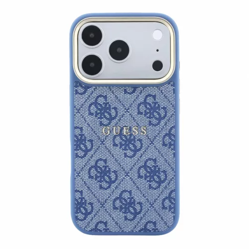 Guess PU Leather 4G Gold Frame Embossed Apple iPhone 18 Pro Max hátlap tok, MagSafe, kék-arany