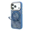 Guess PU 4G Ring Stand Apple iPhone 18 Pro / iPhone 17 Pro hátlap tok kitámasztóval, MagSafe, kék-arany