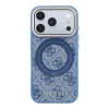 Guess PU 4G Ring Stand Apple iPhone 18 Pro / iPhone 17 Pro hátlap tok kitámasztóval, MagSafe, kék-arany