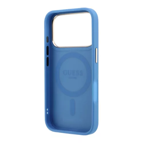 Guess PU 4G Ring Stand Apple iPhone 18 Pro / iPhone 17 Pro hátlap tok kitámasztóval, MagSafe, kék-arany