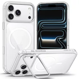   Tech-Protect MagStand Apple iPhone 18 Pro / 17 Pro tok kitámasztóval, MagSafe, Crystal Clear, átlátszó-fehér