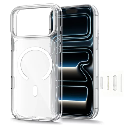 Tech-Protect MagStand Apple iPhone 18 Pro / 17 Pro tok kitámasztóval, MagSafe, Crystal Clear, átlátszó-fehér