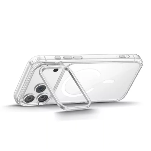 Tech-Protect MagStand Apple iPhone 18 Pro / 17 Pro tok kitámasztóval, MagSafe, Crystal Clear, átlátszó-fehér