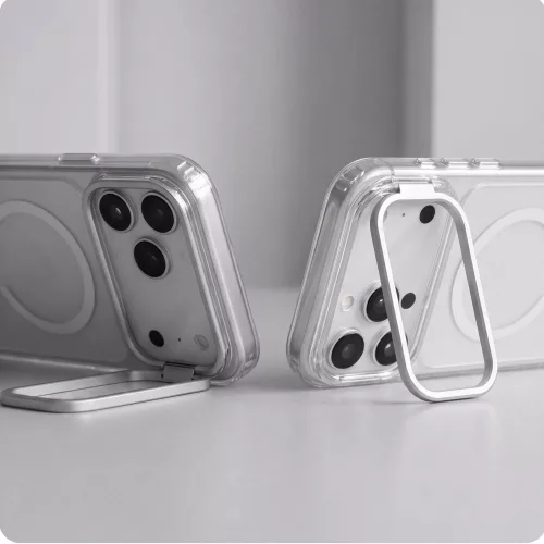 Tech-Protect MagStand Apple iPhone 18 Pro / 17 Pro tok kitámasztóval, MagSafe, Crystal Clear, átlátszó-fehér