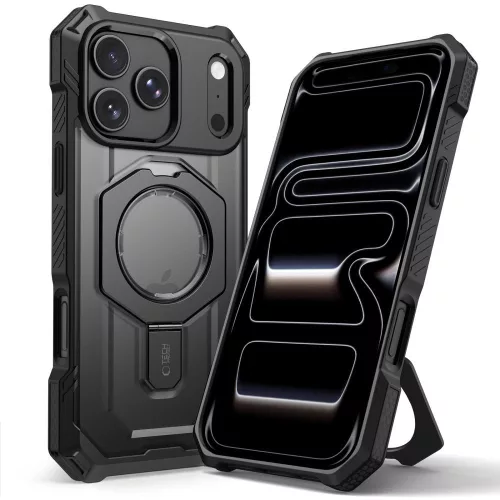 Tech-Protect MagForce Apple iPhone 18 Pro / 17 Pro tok kitámasztóval, megerősített védelemmel, MagSafe, Matte Black, fekete