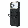 Guess PU 4G Ring Stand Apple iPhone 18 Pro / iPhone 17 Pro hátlap tok kitámasztóval, MagSafe, fekete-arany