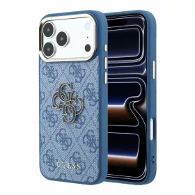   Guess PU 4G Resin Metal Logo Apple iPhone 18 Pro / iPhone 17 Pro hátlap tok, kék-arany
