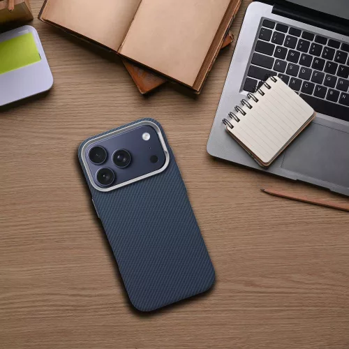K-look Apple iPhone 18 Pro / 17 Pro tok, MagSafe, aramid minta, kék-ezüst