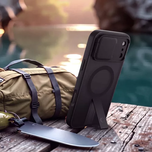Tech-Protect Kevlar Aura Apple iPhone 18 Pro / 17 Pro MagSafe tok kameravédelemmel, kitámasztóval, fekete (matt)