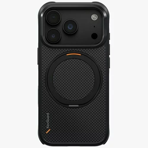 Uniq Keva Mov Magclick Apple iPhone 18 Pro / 17 Pro tok gyűrűs kitámasztóval, Magsafe, kevlár, fekete