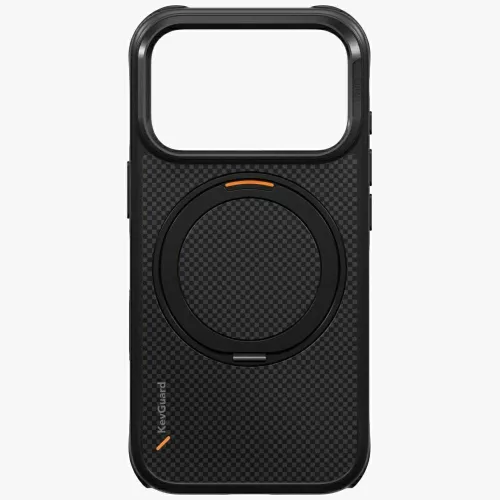 Uniq Keva Mov Magclick Apple iPhone 18 Pro / 17 Pro tok gyűrűs kitámasztóval, Magsafe, kevlár, fekete