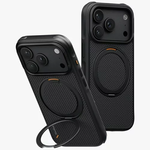 Uniq Keva Mov Magclick Apple iPhone 18 Pro Max / 17 Pro Max tok gyűrűs kitámasztóval, Magsafe, kevlár, fekete
